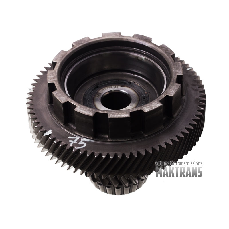 Intermediate shaft with  gears ,with driven gear  75 teeth (diameter 158.8mm) and driving gear 22 teeth (diameter 75.15 mm) of primary gearset, automatic transmission ZF 9HP48 04800941AA