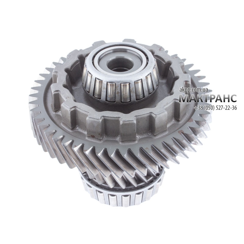 Intermediate shaft (used) with the drive gears and with driven gear having 47 teeth and drive gear 20 teeth of the  primary gear set,automatic transmission U660E Toyota Camry 06-up, RAV4 09-up, Avensis 09-15, Venza 08-up, Highlander 13-up, Avalon 07-up, L