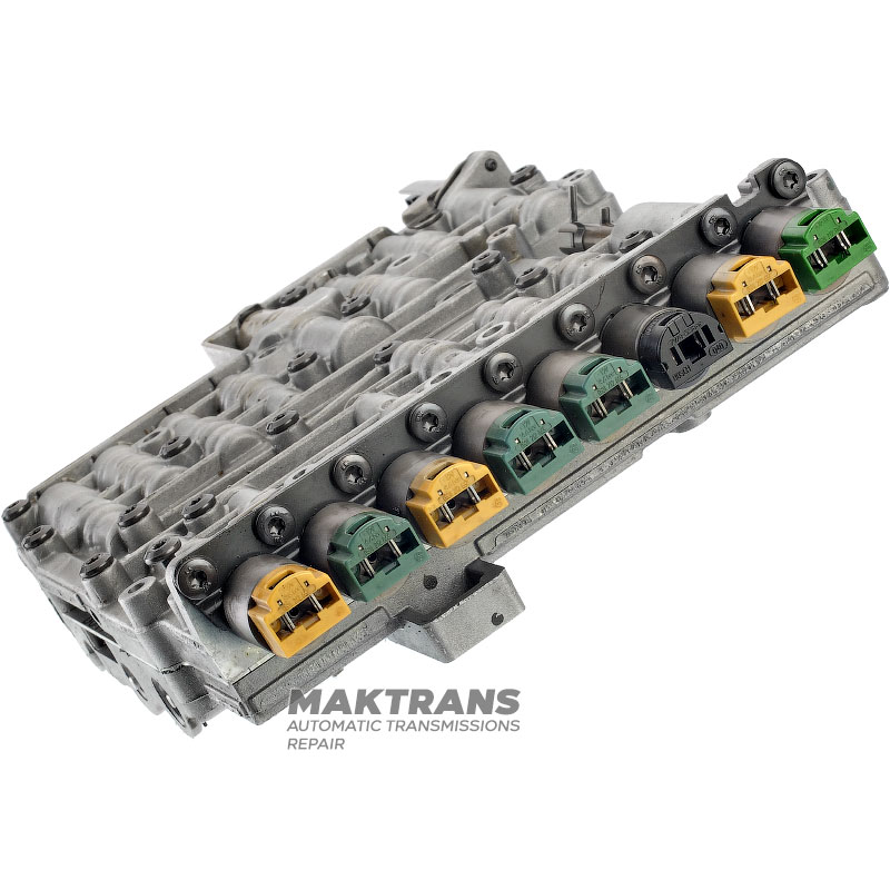 Valve body with solenoids ZF 6HPxx GEN1 E-SHIFT [A / B 047] - not remanufactured  [1 green solenoid, 1 black solenoid, 3 yellow solenoids, 3 blue solenoids]