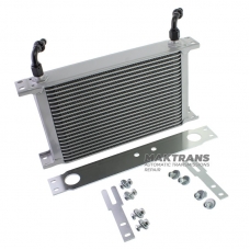 Universal oil radiator 21-row thread pitch 9/16"x18 Fitting AN6 Complete with mounting, fittings and hose for connection.