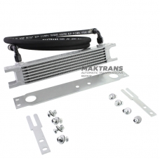 Universal oil radiator 6-row thread pitch 9/16"x18 Fitting AN6 Complete with fastening, fittings and hose for connection.