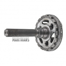 Output shaft [total shaft height 265 mm] and planetary No.4 [3 pinion gears] GENERAL MOTORS 10L90 [3 satellites (31 teeth), 32 splines (outer Ø 34.85 m), spline length 136 mm]