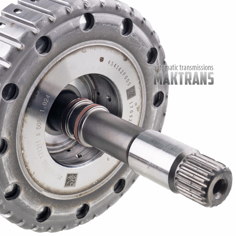 Input shaft/drum 3-5-R A6GF1 (GEN2) 454142F000 [total shaft height 321 mm, 20 (Ø 21.95 mm) / 16 (Ø 19.05 mm) splines, drum height 33.15 mm]