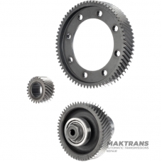 Primary gearset gearwheel kit JATCO CVT JF016E / intermediate shaft 23 teeth (outer Ø 71.60 mm) / 54 teeth (outer Ø 127.95 mm), differential gear. 68 teeth (outer Ø 195 mm), driven pulley gear 25 teeth (outer Ø 61.70 mm)