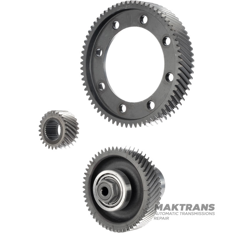 Primary gearset gearwheel kit JATCO CVT JF016E / intermediate shaft 23 teeth (outer Ø 71.60 mm) / 54 teeth (outer Ø 127.95 mm), differential gear. 68 teeth (outer Ø 195 mm), driven pulley gear 25 teeth (outer Ø 61.70 mm)