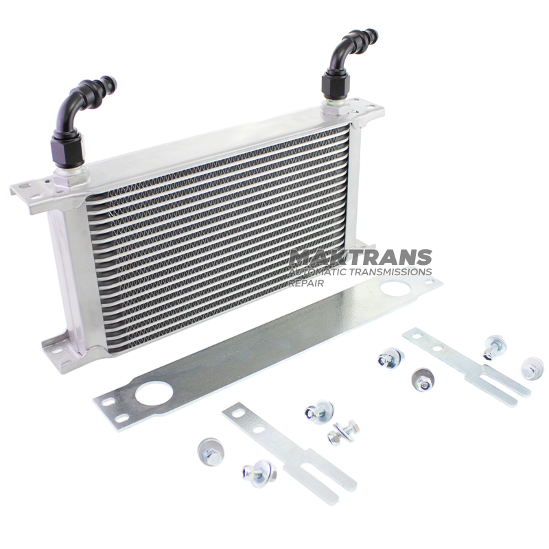 Universal oil cooler 18-row thread pitch 3/4"x16 Fitting AN8 Kit with mount, fittings and hose for connection.