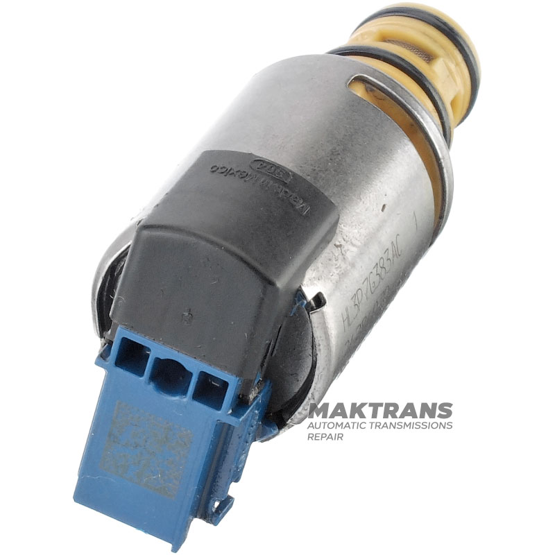 Line pressure control solenoid [LPC] FORD 8F35 HL3P-7G38-AC HL3P7G38AC [blue connector, 4.6 - 5.2 Omh] - (removed from used transmissions, not tested, sold without warranty)