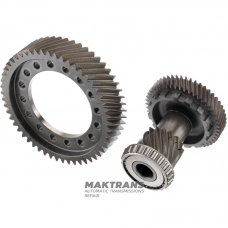 The main pair of helical gears of the Aisin Warner TG81-SC differential is an intermediate shaft with 15 teeth (ext.Ø 67.45 mm, 3 notches) / 48 teeth (ext.Ø 134.60 mm, 1 notch), differential gear with 52 teeth (ext.Ø 205.80 mm, 2 notches)