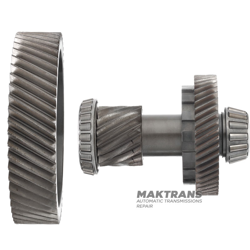 The main pair of helical gears of the Aisin Warner TG81-SC differential is an intermediate shaft with 15 teeth (ext.Ø 67.45 mm, 3 notches) / 48 teeth (ext.Ø 134.60 mm, 1 notch), differential gear with 52 teeth (ext.Ø 205.80 mm, 2 notches)