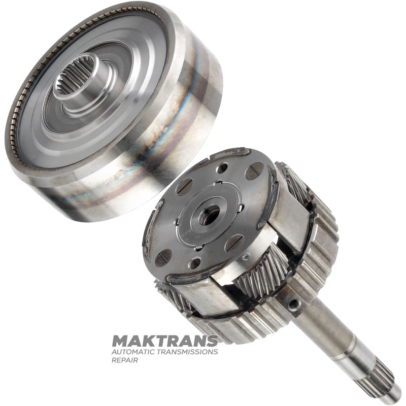Input shaft / planetary gear OVERDRIVE Aisin Warner 30-40LE, 30-80LE / TOYOTA A340 - input shaft length 195 mm (20 splines, outer Ø 21.30 mm), 4 satellites (23 teeth, 2 notches), ring gear 79 teeth (outer Ø 117.95 mm)