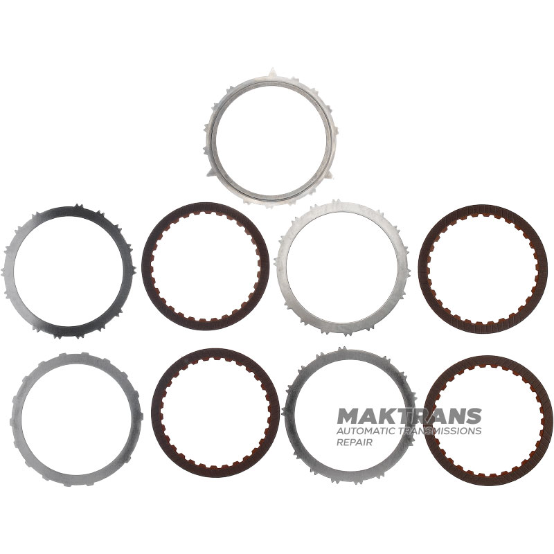 B2 Low Coast Brake RE5R05A 3166290X02 Steel and Friction Disc Set - 4 friction discs (30 teeth per disc), 15 teeth per steel disc, total set thickness 16.45 mm