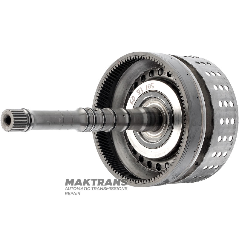 Input shaft / drum K1 Clutch (6 friction discs, 60 teeth per disc) NISSAN RE7R01 315401XJ0C - (overall length 312 mm, shaft length 244 mm, 24 splines (ext.Ø 25.70 mm), 105 teeth on ring gear)