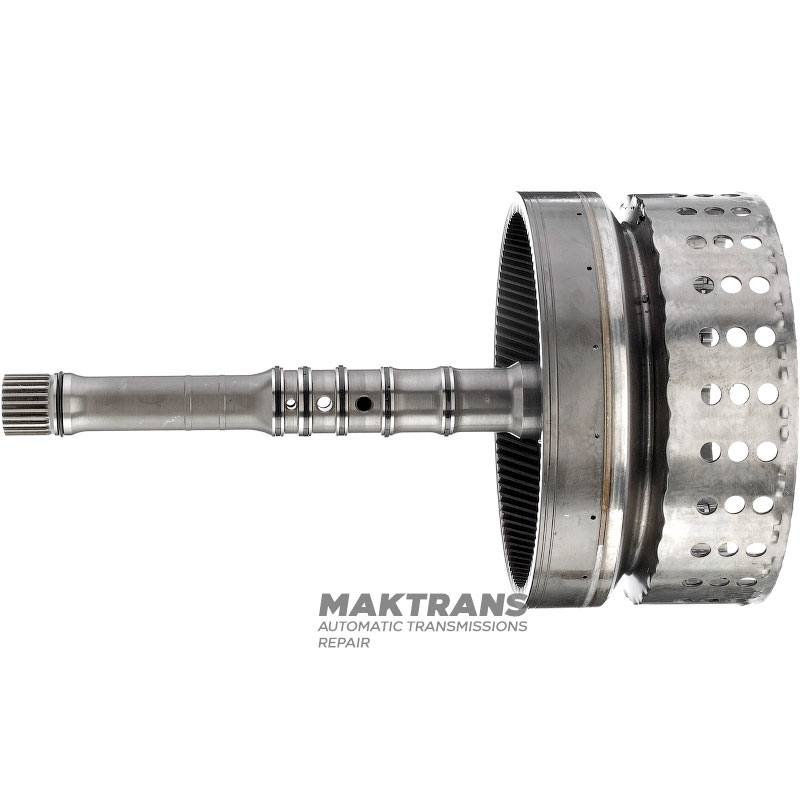 Input shaft / drum K1 Clutch (6 friction discs, 60 teeth per disc) NISSAN RE7R01 315401XJ0C - (overall length 312 mm, shaft length 244 mm, 24 splines (ext.Ø 25.70 mm), 105 teeth on ring gear)