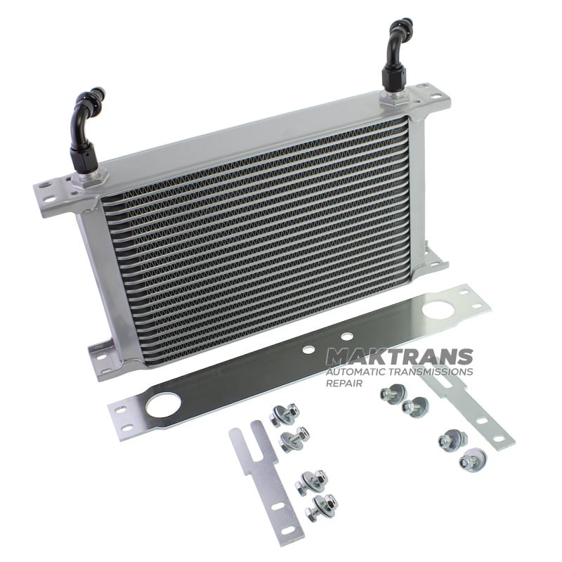 Universal oil radiator 21-row thread pitch 9/16"x18 Fitting AN6 Complete with fastening, fittings for connection.