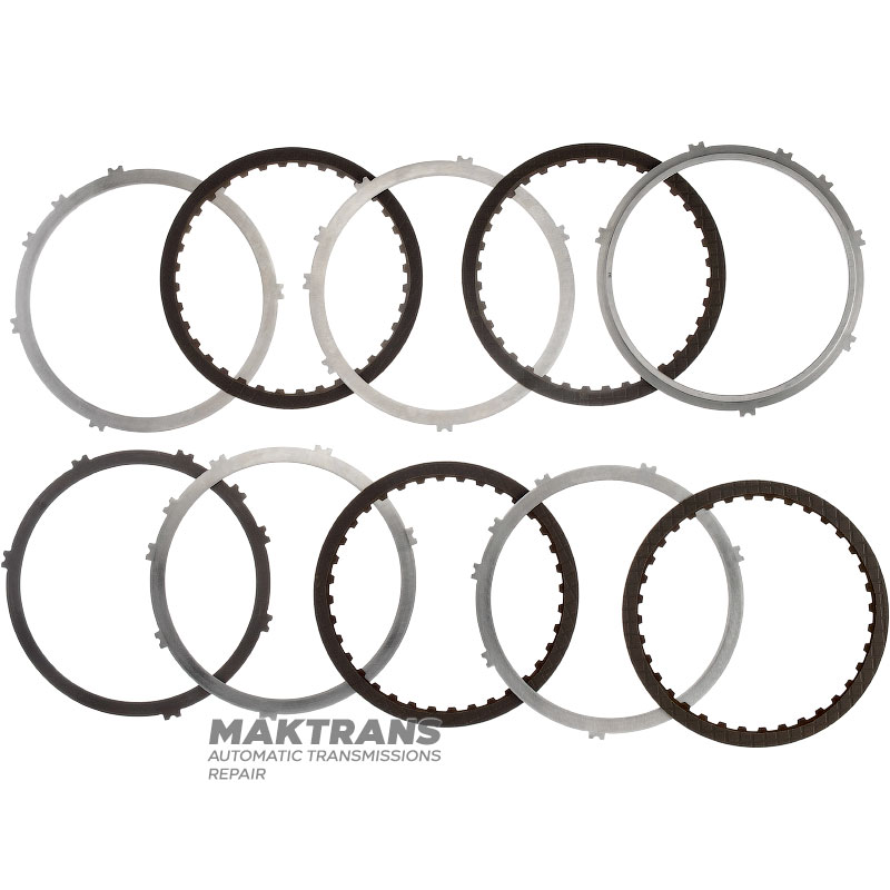 Set of steel and friction discs Hyundai / KIA A6GF1 45670-26600 - total thickness of the set 19 mm, (4 friction discs, thickness of the support disc 2.50 mm, thickness of the steel disc 2.05 mm)