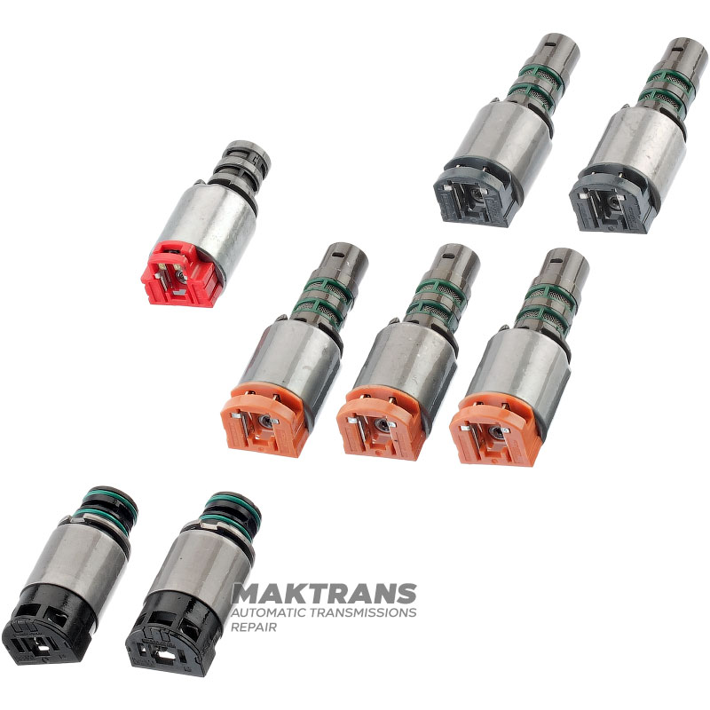 Set of solenoids (8 solenoids) Hyundai / KIA A6MF1 A6LF1 — Gen1 (ext.Ø of NH solenoids nose 14 mm)