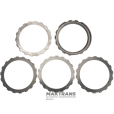 Set of steel wheels Intermediate Clutch FORD 4R70, 4R75, 4R75W - 4 steel disks (thickness 2.02 mm, inner Ø 148.45 mm, 18 teeth), 1 support disk (thickness 6.40 mm, inner Ø 148.45 mm, 11 teeth)