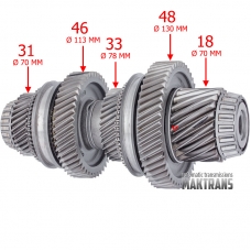 Output shaft of differential drive No. 2 VAG DSG DQ500 0BT, 0BH — 18 (Ø 70 mm), 48 (Ø 130 mm), 33 (Ø 78 mm), 46 (Ø 113 mm), 31 (Ø 70 mm)