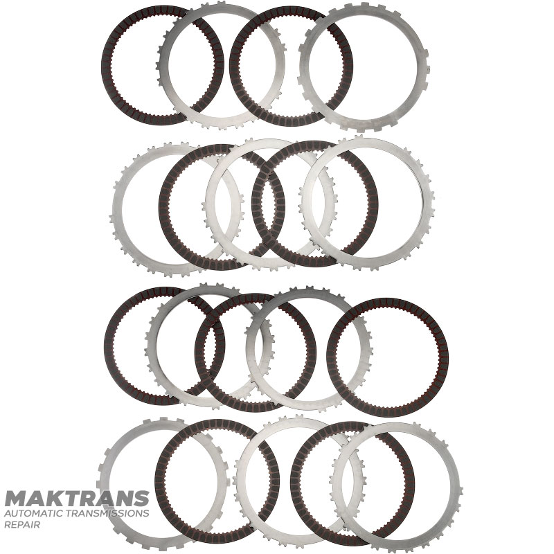 B2 (Low/Reverse) Brake Steel and Friction Disc Set - 68253908AA, 68253907AA, 9 Friction Discs (Total Set Thickness 53.05mm)
