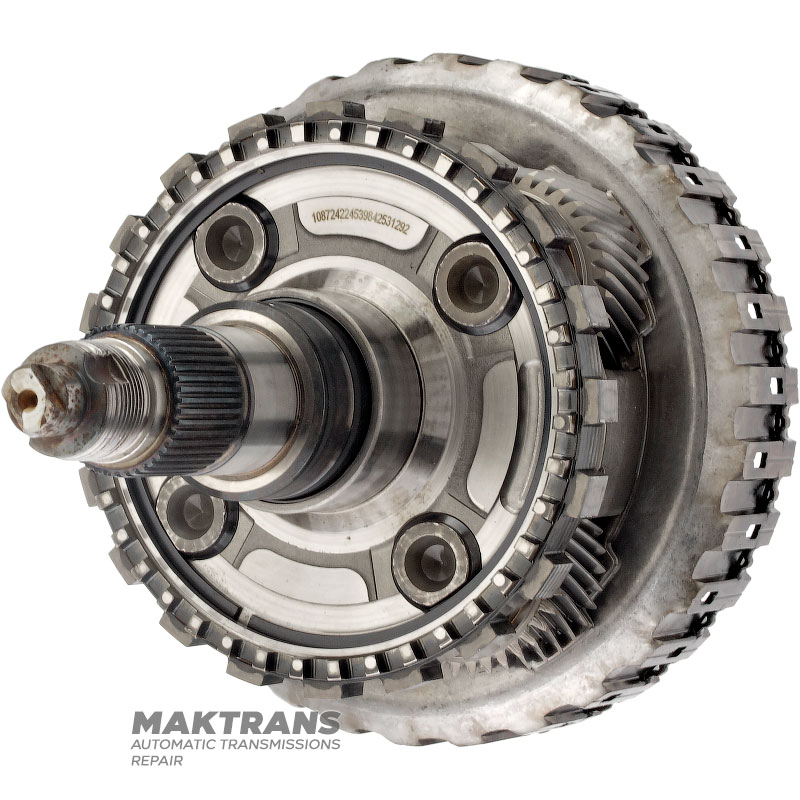 Rear planetary gear No.4 complete with output shaft, D-clutch drum (empty, without discs) ZF 8HP70 2WD — (overall height 224 mm, 4 satellites, 43 splines (ext.Ø 34.70 mm)