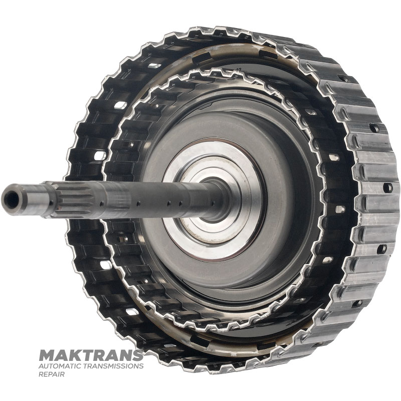 Input shaft, drum HIGH / LOW Clutch MAZDA CW6A-EL, EW6A-EL - total shaft length 308 mm, HIGH Clutch (3 friction discs), LOW Clutch (4 friction discs)