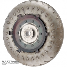 Nissan RE4R03A / JATCO JR403E torque converter turbine wheel — outer Ø 239.35 mm, 18 splines, outer hub Ø 39.85 mm, torque converter marking KM