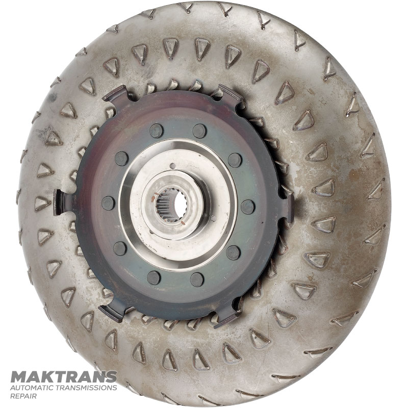Nissan RE4R03A / JATCO JR403E torque converter turbine wheel — outer Ø 239.35 mm, 18 splines, outer hub Ø 39.85 mm, torque converter marking KM