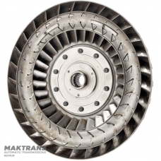 Nissan RE4R03A / JATCO JR403E torque converter turbine wheel — outer Ø 239.35 mm, 18 splines, outer hub Ø 39.85 mm, torque converter marking KM