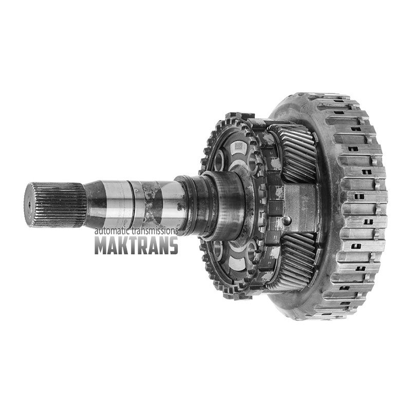 Planetary gear no. 4, D-clutch drum (4 friction discs), output shaft (4WD) ZF 8HP70, 8HP75 — 1087242136, 1087142090, overall height 256 mm, 43 splines (outer Ø spline 34.75 mm), 4 satellites