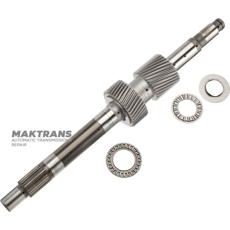 Shaft with sun gears P2 / P3 NISSAN RE6R01A / AISIN WARNER A466ND - total shaft length, P2 sun gear 38 teeth (ext. Ø 61.35 mm), P3 sun gear 31 teeth (ext. Ø 49.80 mm)