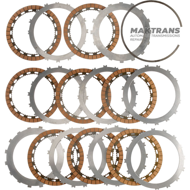 Set of steel and friction discs B2 Brake (Low / Reverse) NISSAN RE6R01A / AISIN WARNER A466ND - 8 friction discs, (total thickness of the set is 45.15 mm)