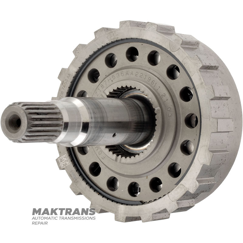 Input shaft / planetary gear (without sun gear) FORD HF55 eCVT PZ18-7A153-AA PZ18-7D055-AA PZ18-7H578-AB - 4 satellites (26 teeth), overall height 152 mm (21 splines, outer Ø 21.80 mm)