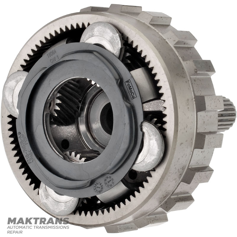 Input shaft / planetary gear (without sun gear) FORD HF55 eCVT PZ18-7A153-AA PZ18-7D055-AA PZ18-7H578-AB - 4 satellites (26 teeth), overall height 152 mm (21 splines, outer Ø 21.80 mm)