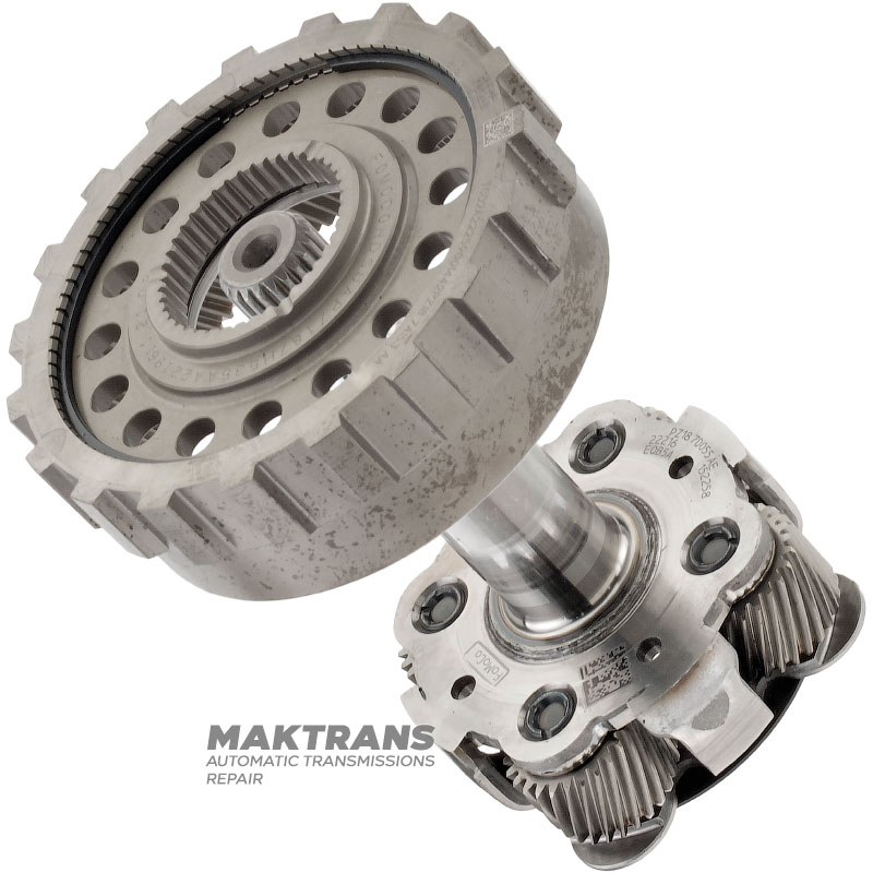 Input shaft / planetary gear (without sun gear) FORD HF55 eCVT PZ18-7A153-AA PZ18-7D055-AA PZ18-7H578-AB - 4 satellites (26 teeth), overall height 152 mm (21 splines, outer Ø 21.80 mm)