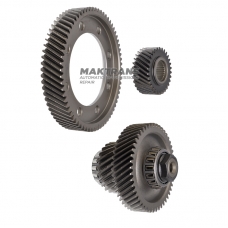 JATCO JF016E Helical Gear Set - Differential Gear (68 Teeth, Ø 195.15 mm), Driven Pulley Gear (30 Teeth, Ø 73.25 mm), Intermediate Shaft (23 Teeth (Ø 71.65 mm) / 49 Teeth (Ø 116.65 mm))