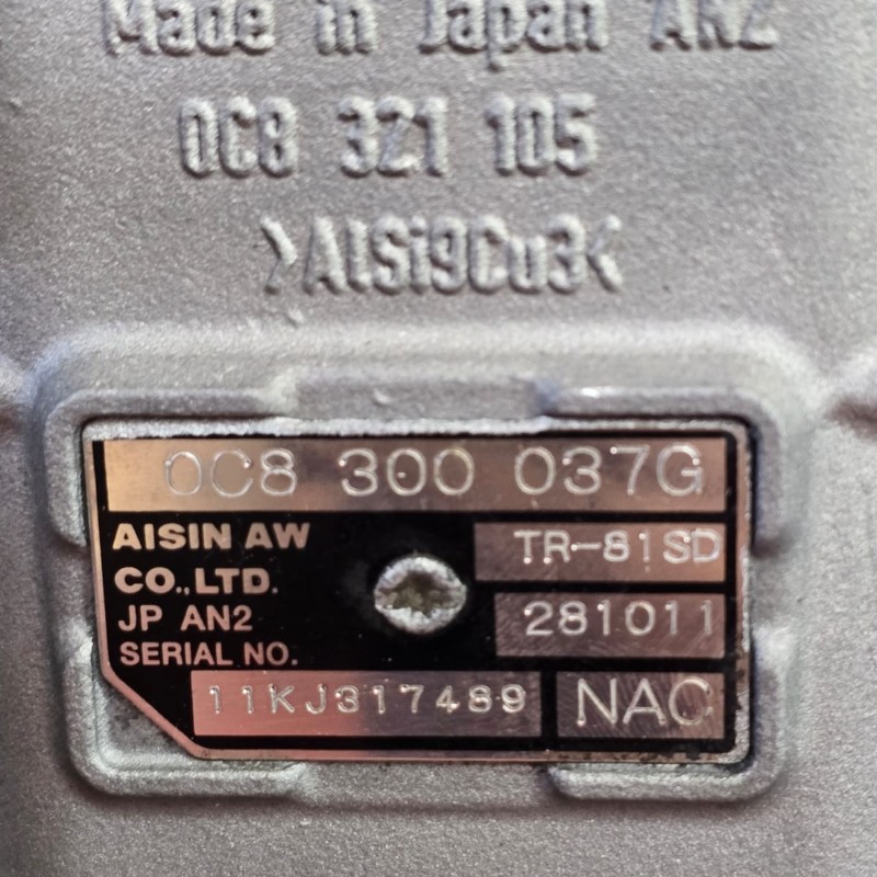 Reconditioned (road tested) transmission AISIN WARNER 0C8 TR-81SD, VAG 0C8 (start-stop), 4WD — 3.0 Diesel, 150 kW (204 pk), transmission code NAC, 0С8300037G